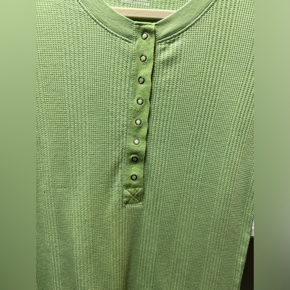 Aerie Green Button Down Ribbed Long Sleeve - Picture 2 of 4